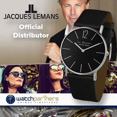 Pre-owned Jacques Lemans 'la Passion' Minimalist Quartz Watch 5atm 40mm Case Black Dial