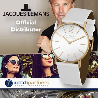 Pre-owned Jacques Lemans 'la Passion' Minimalist Quartz Watch 5atm 40mm Gold Case Wht Dial