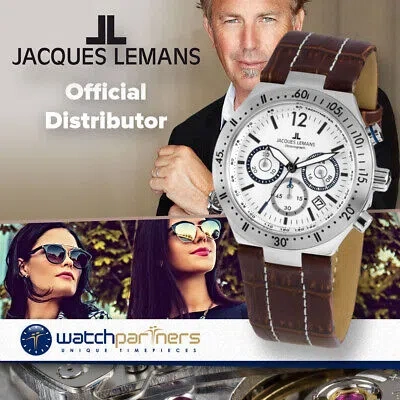 Pre-owned Jacques Lemans Sports 'dover' Quartz Chronograph Date Watch 42mm Case White Dial