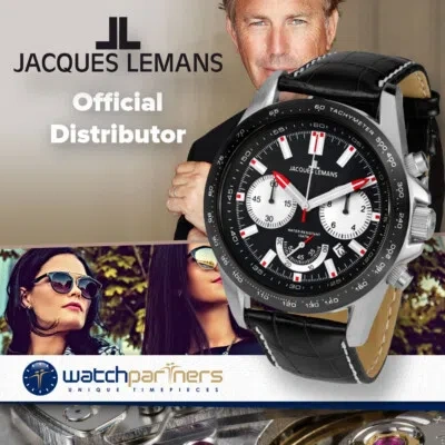 Pre-owned Jacques Lemans Sports 'liverpool' Quartz Chronograph Watch 48mm Ss Case Blk Dial
