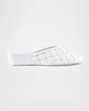 Jacques Levine Quilted Leather Stud Wedge Slipper In White