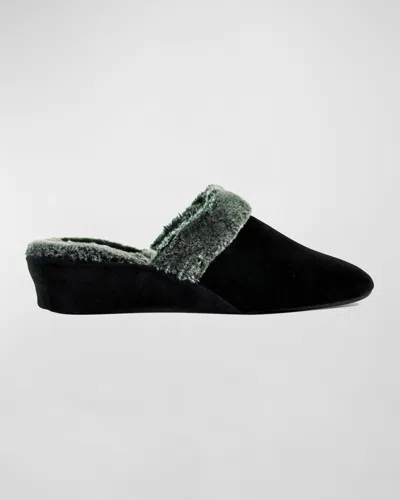 Jacques Levine Suede & Faux Shearling Slippers In Black