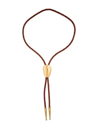 Pre-owned Jacques Marie Mage Turquoise & Benan Leather Umit Round Bolo Tie, 19.5" In Blue/brown