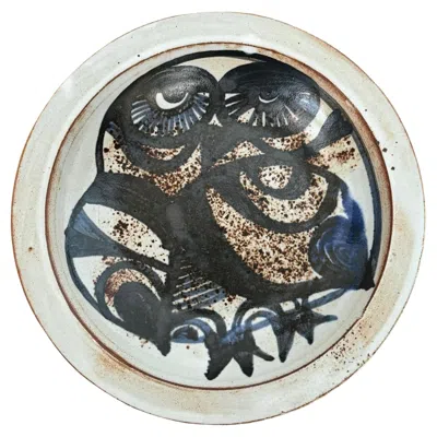 Pre-owned Jacques Pouchain And Atelier Dielufit Ceramic Dish With Owl Decor Signed By Jacques Pouchain Atelier Dieulefit 1960's In Gray