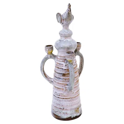 Pre-owned Jacques Pouchain Three-light Candlestick In Glazed Ceramic In The Style Of  In Gray