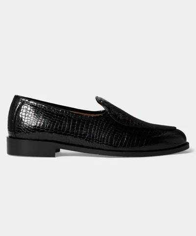 Jacques Solovire Leather Croc Stamp Loafer In Dark Brown