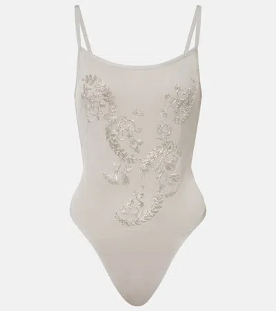Jacques Wei Beaded Bodysuit In Gray