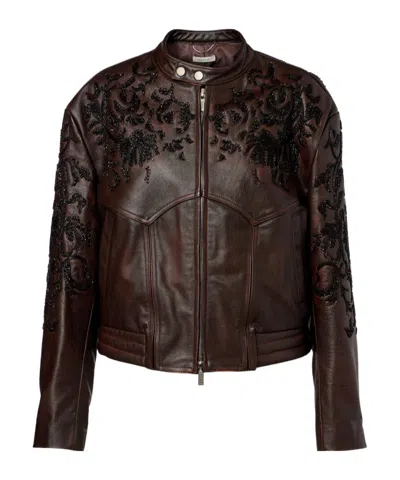 Jacques Wei Beaded Leather Jacket In Black