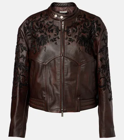 Jacques Wei Beaded Leather Jacket In Brown