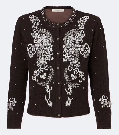 Jacques Wei Beaded Wool-blend Cardigan In Brown