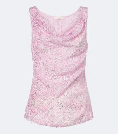 Jacques Wei Draped Fringed Top In Pink