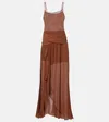 Jacques Wei Draped Ruffled Maxi Dress In Brown