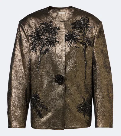 Jacques Wei Embellished Brocade Blazer In Brown