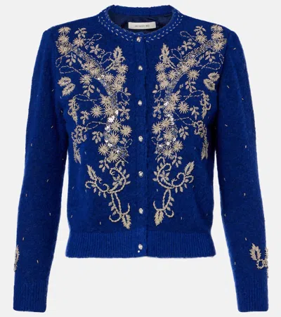 Jacques Wei Embellished Floral Cardigan In Blue