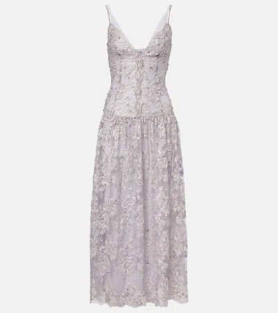 Jacques Wei Embellished Lace Cocktail Dress In Purple