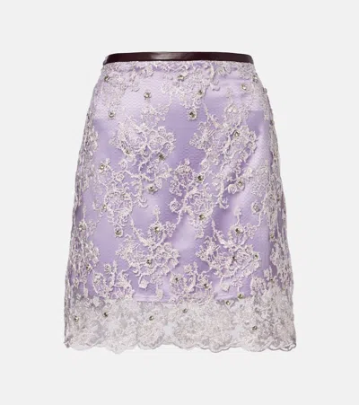 Jacques Wei Embellished Lace Miniskirt In Purple
