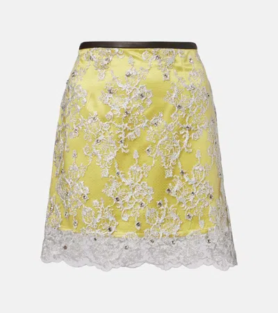 Jacques Wei Embellished Lace Miniskirt In Yellow