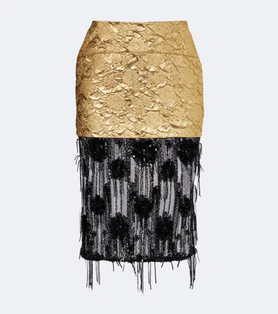 Jacques Wei Embellished Paneled Cloqué Midi Skirt In Gold