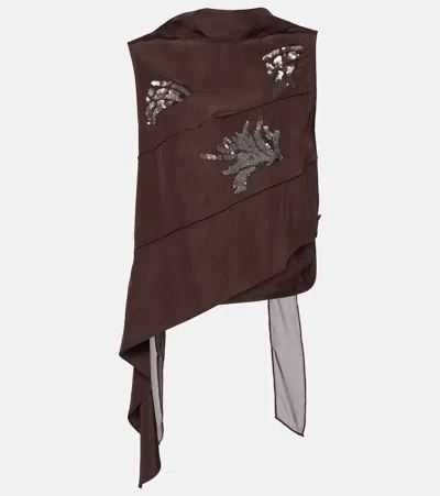 Jacques Wei Embellished Scarf-detail Asymmetric Top In Brown
