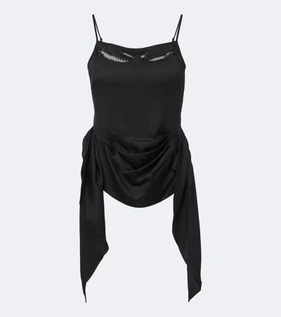 Jacques Wei Embroidered Draped Satin Camisole In Black