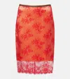 Jacques Wei Embroidered Leather-trimmed Lace Midi Skirt In Multi