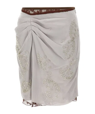 Jacques Wei Embroidered Midi Skirt In Gray