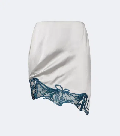 Jacques Wei Embroidered Satin Miniskirt In Silver
