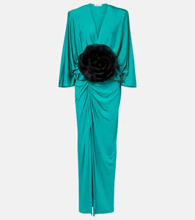 Jacques Wei Floral-appliqué Jersey Maxi Dress In Blue