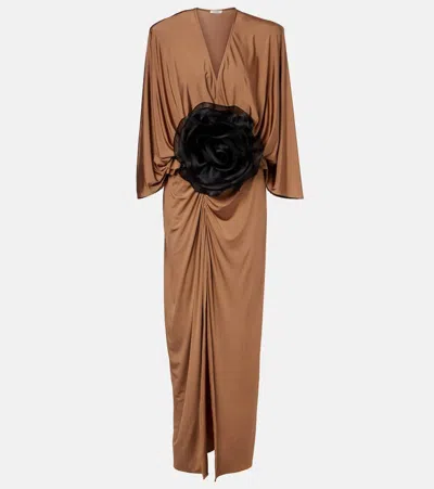 Jacques Wei Floral-appliqué Jersey Maxi Dress In Brown