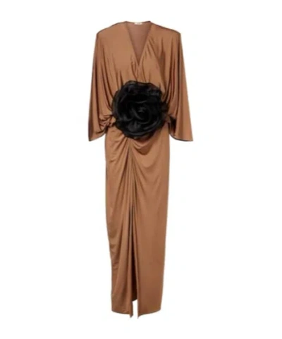 Jacques Wei Floral-appliqué Jersey Maxi Dress In Brown