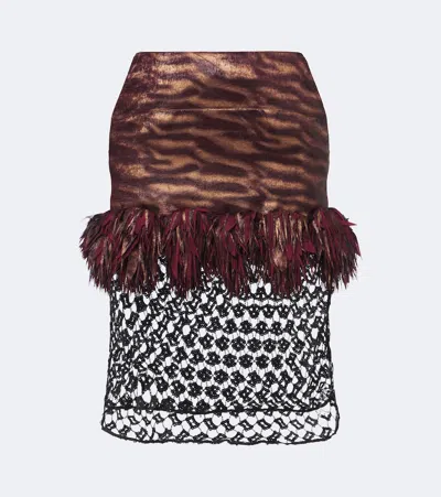 Jacques Wei Fringed Paneled Sequined Miniskirt In Burgundy