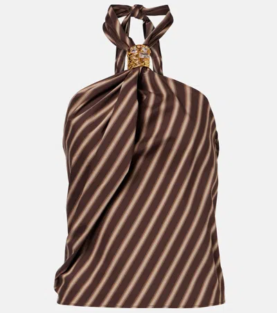 Jacques Wei Gathered Striped Cotton-blend Top In Brown