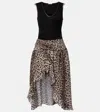 Jacques Wei Lace-trimmed Leopard-print Asymmetric Midi Dress In Black