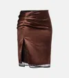 Jacques Wei Lace-trimmed Satin Miniskirt In Brown