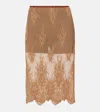 Jacques Wei Layered Leather-trimmed Lace Midi Skirt In Brown