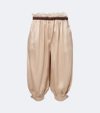 Jacques Wei Leather-trimmed Capri Pants In Neutral