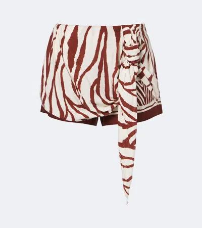Jacques Wei Leather-trimmed Printed Shorts In Brown