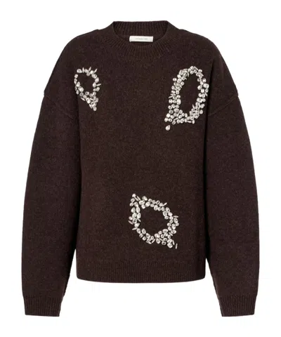 Jacques Wei Embroidered Wool Sweater In Brown