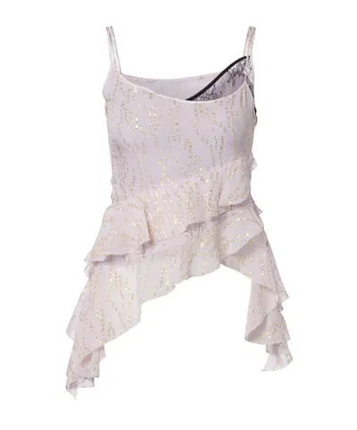 Jacques Wei Printed Ruffled Asymmetric Silk-blend Top In Neutral