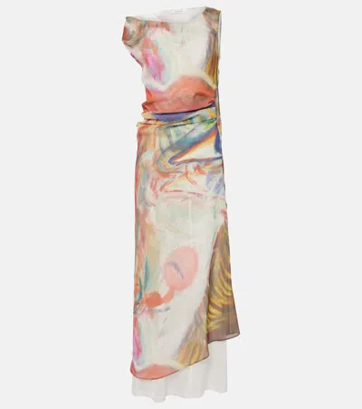Jacques Wei Printed Satin Maxi Dress In Multicoloured