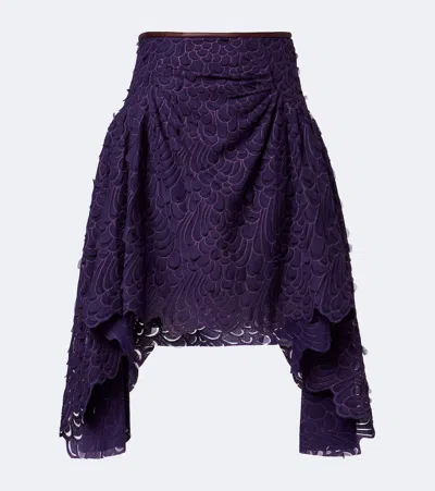 Jacques Wei Ruched Leather-trimmed Miniskirt In Purple