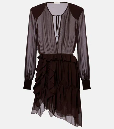 Jacques Wei Ruffled Asymmetric Minidress In Brown