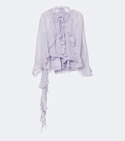 Jacques Wei Ruffled Chiffon Blouse In Purple