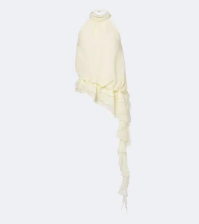 Jacques Wei Ruffled Chiffon Halterneck Top In White