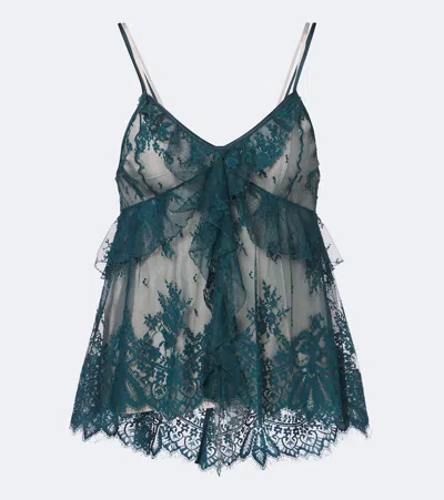 Jacques Wei Ruffled Lace Camisole In Blue