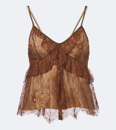 Jacques Wei Ruffled Lace Camisole In Brown