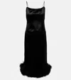Jacques Wei Shearling-trimmed Satin Slip Dress In Black
