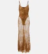 Jacques Wei Silk-trimmed Lace Maxi Dress In Brown