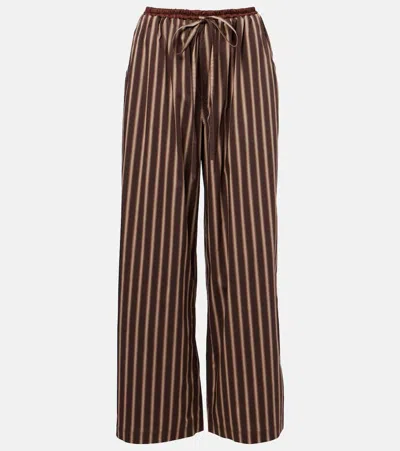 Jacques Wei Striped Cotton-blend Wide-leg Pants In Brown