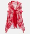 Jacques Wei Tie-neck Silk-trimmed Lace Top In Red